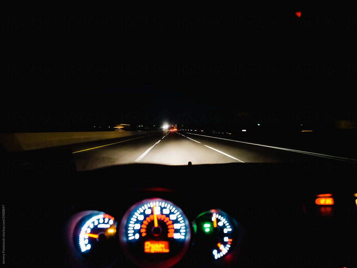 Driving At Night Stock Photo