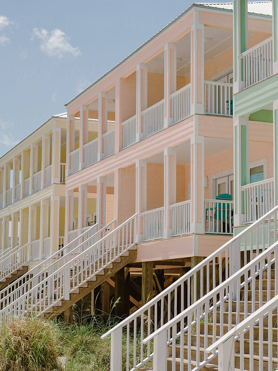 A pastel rainbow row of beach homes