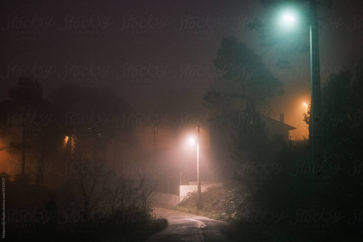 Empty road a misty night
