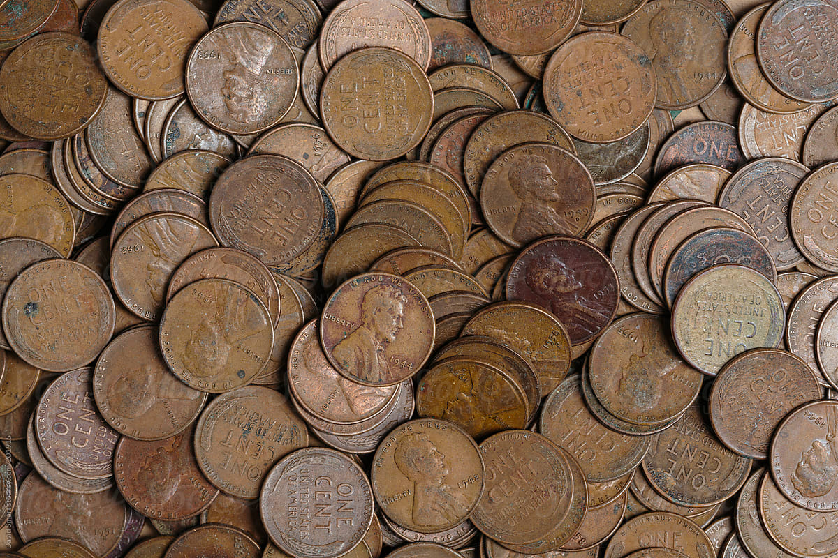 Old Money Background Usa One Cent Coins From 1940s 1950s By David Smart