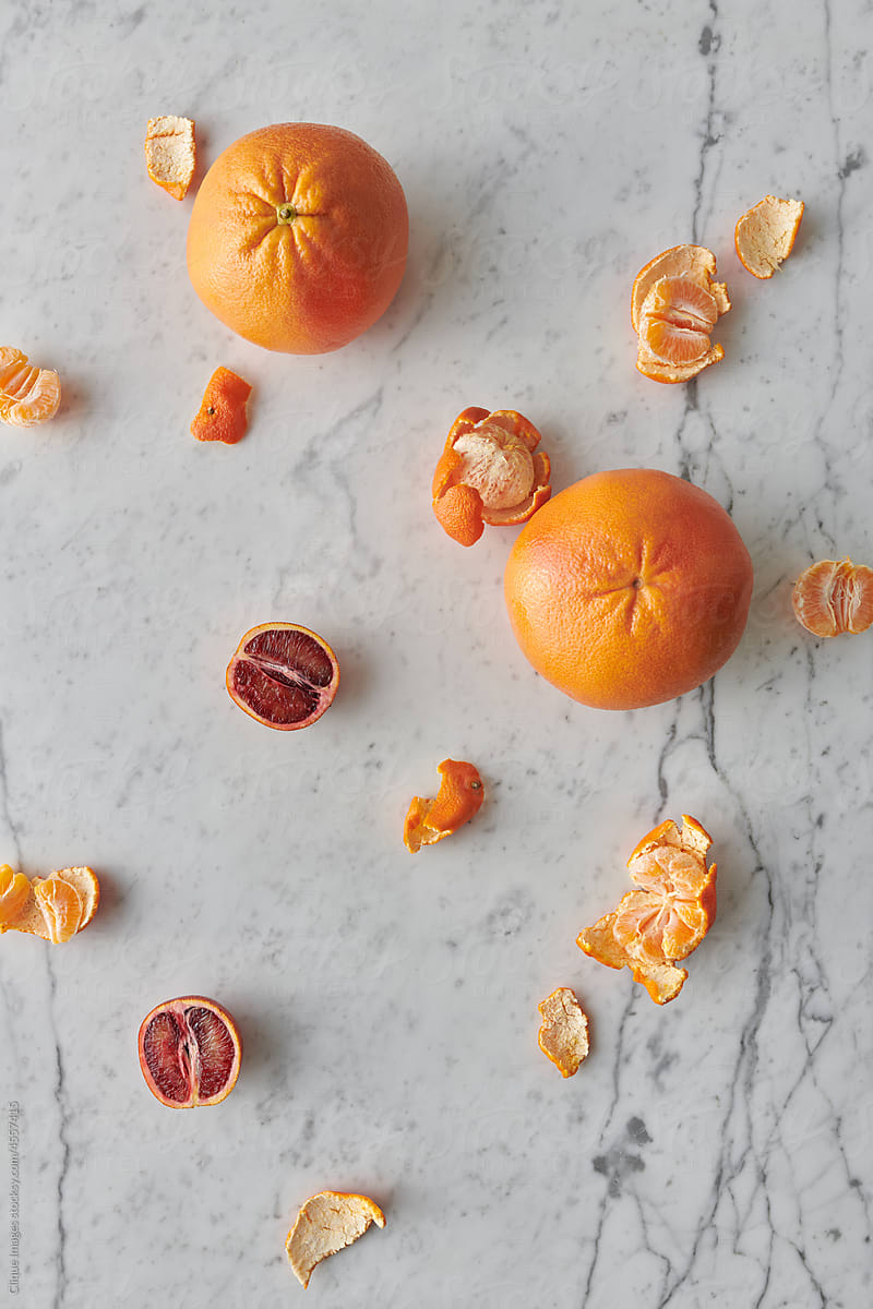 Citrus Fruits On Marble Surface