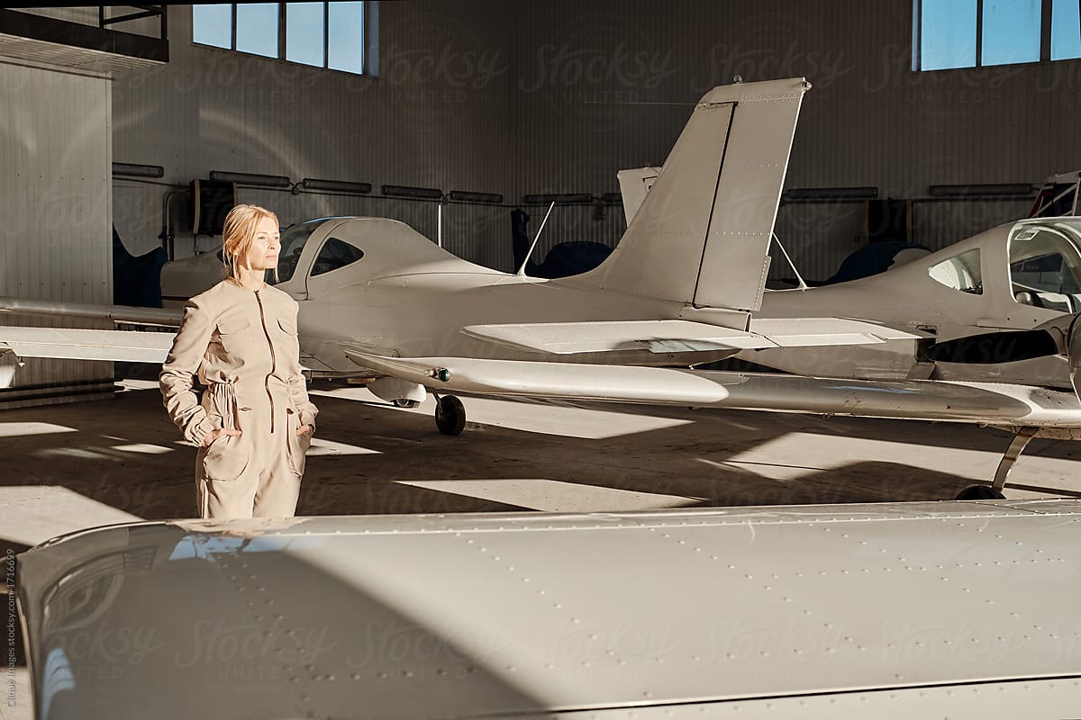 Female pilot in hangar