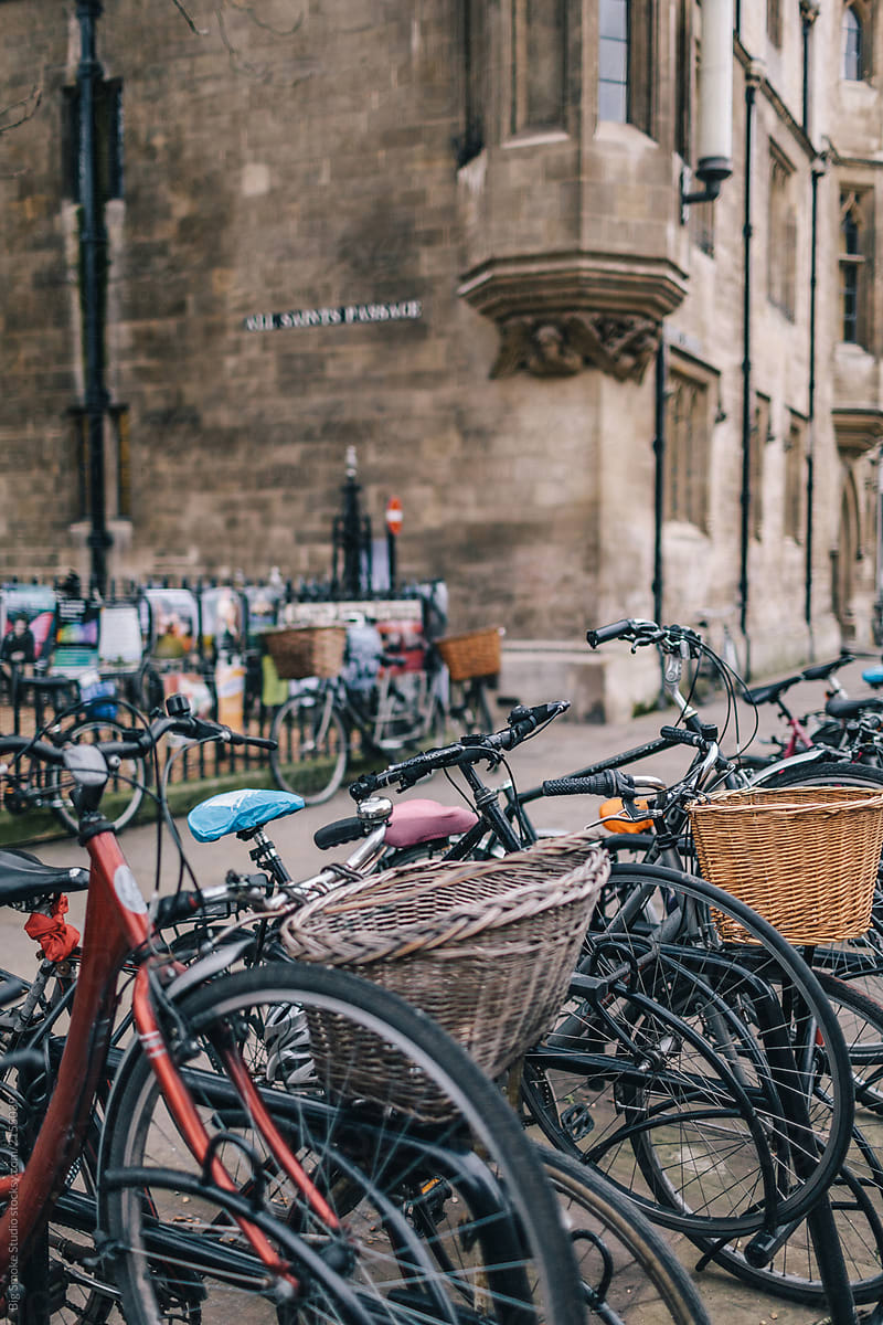 Bikes parked in the old town in England.