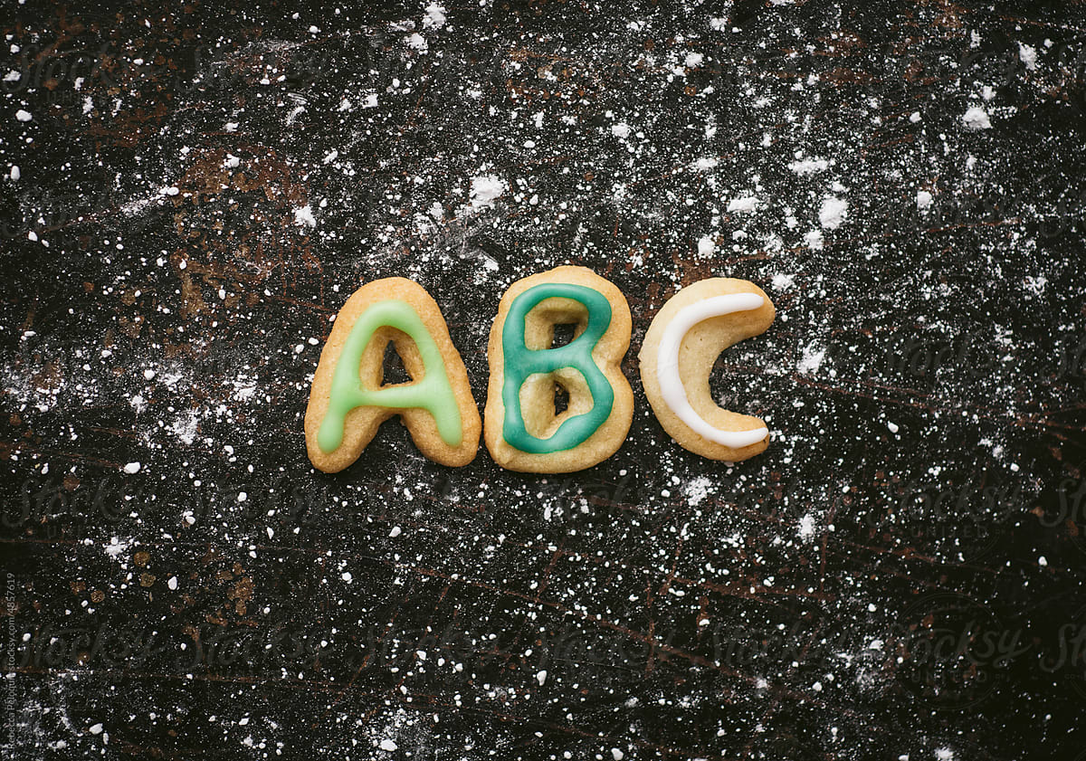 Cookies spelling out ABC on a baking tray
