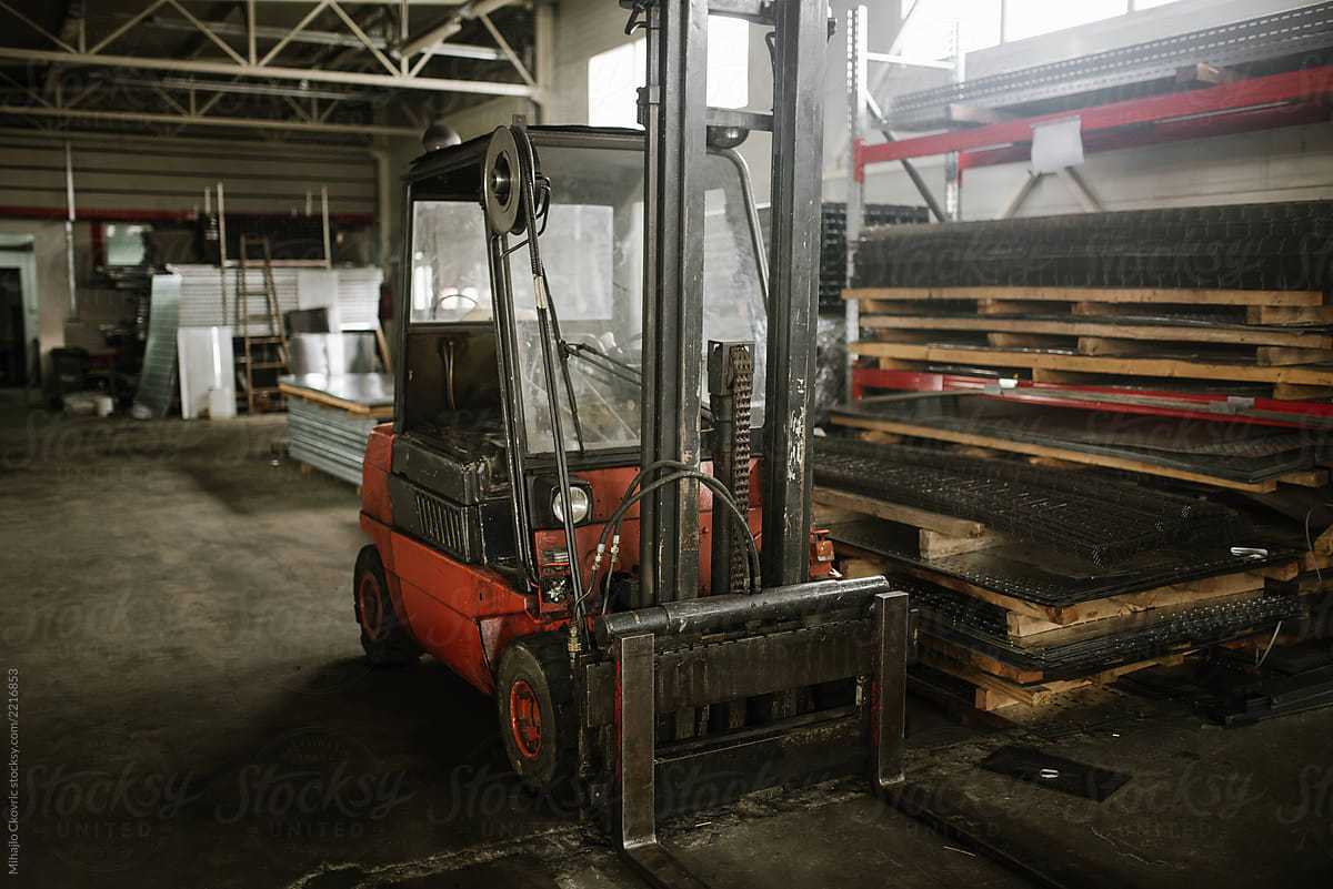 Old forklift in the factory