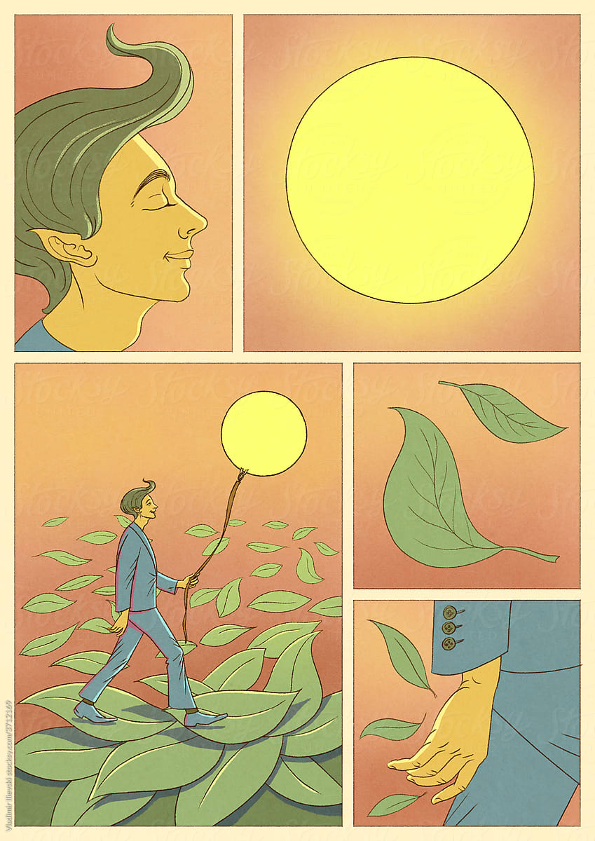 Walking the sun in spring, in comics manner.