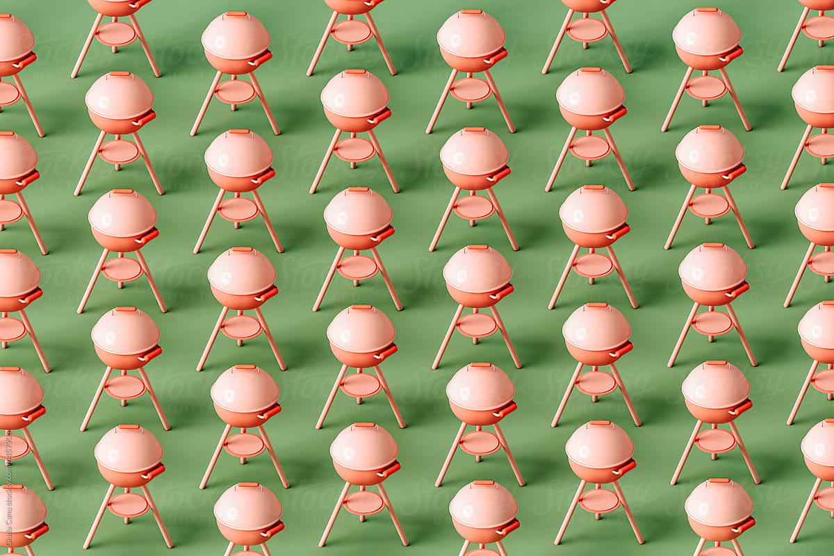 pattern of Pink barbeque grill on a green background