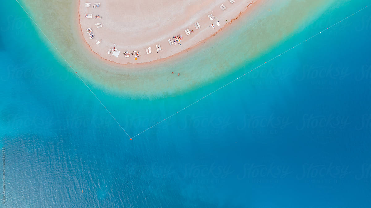 Drone aerial shot of a perfect sandy beach in Turkey