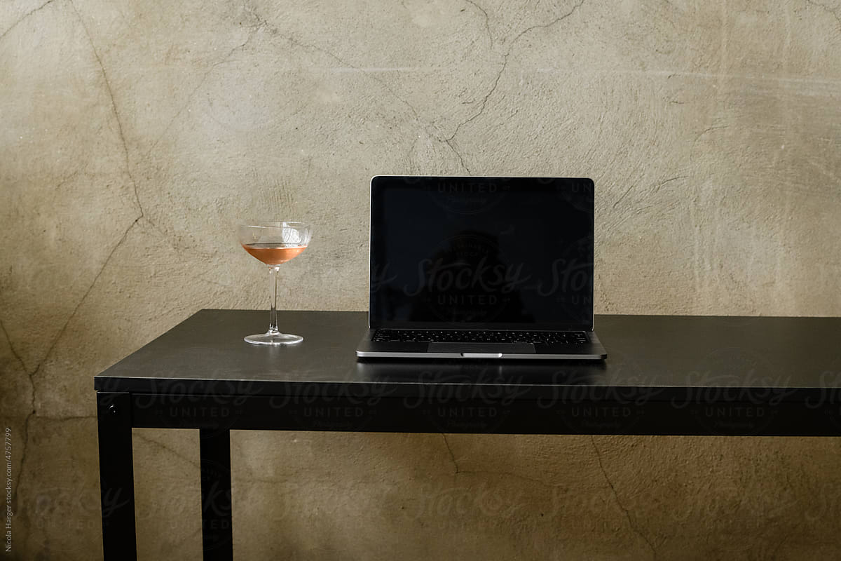 Laptop Cocktail Work From Home Scene