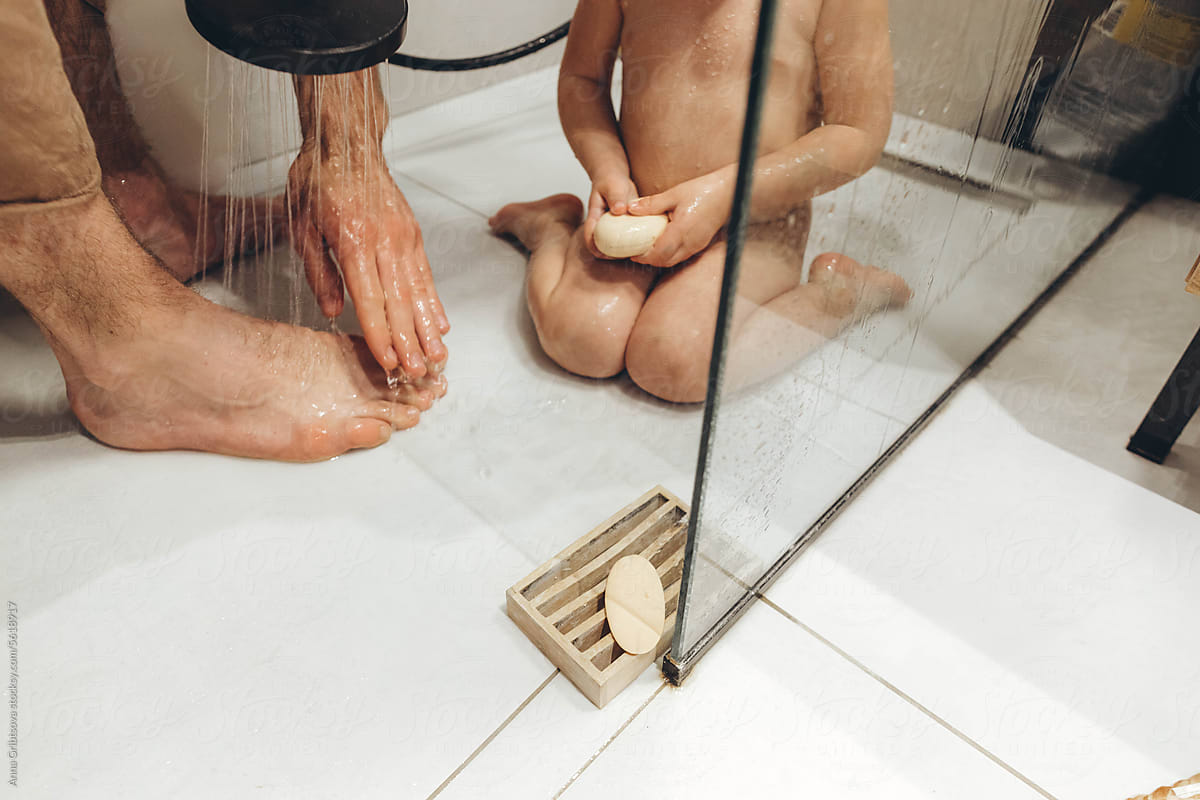 Father And baby In Shower