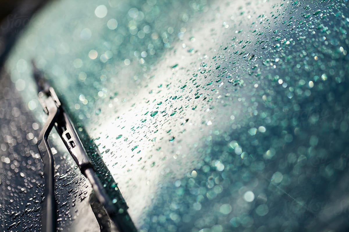 Car windshield in the rain