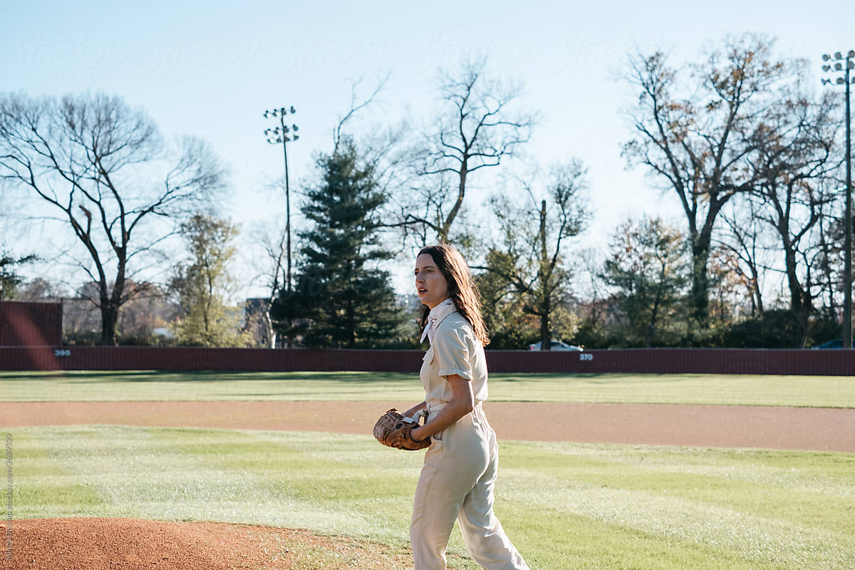 Young woman playing baseball