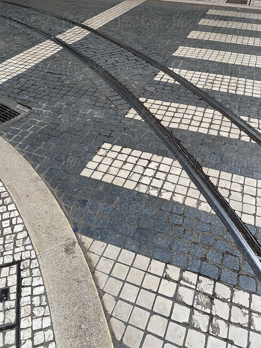 Lines on the road in Lisbon, Portugal