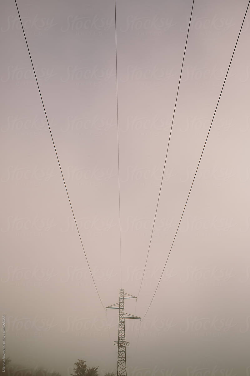Electricity pylon in the fog