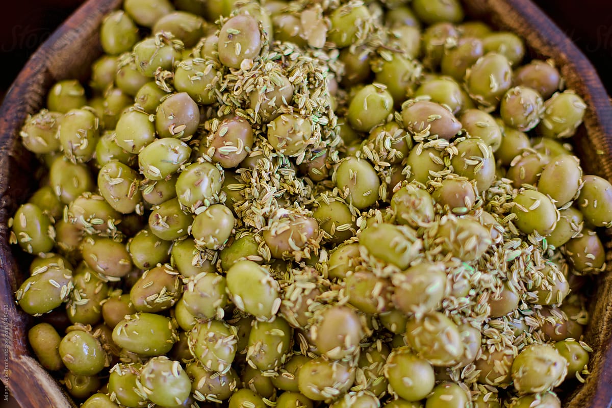 Green olives close up