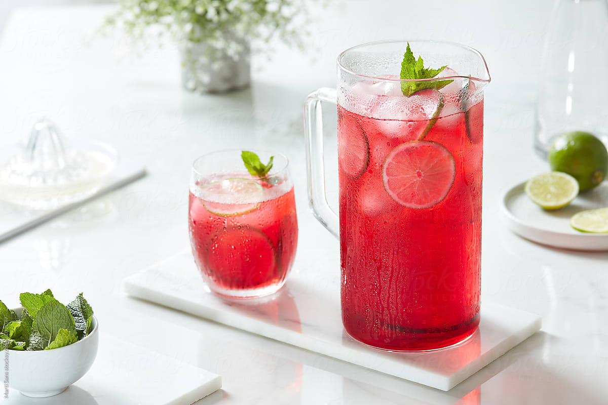Detox water with hibiscus and lime.