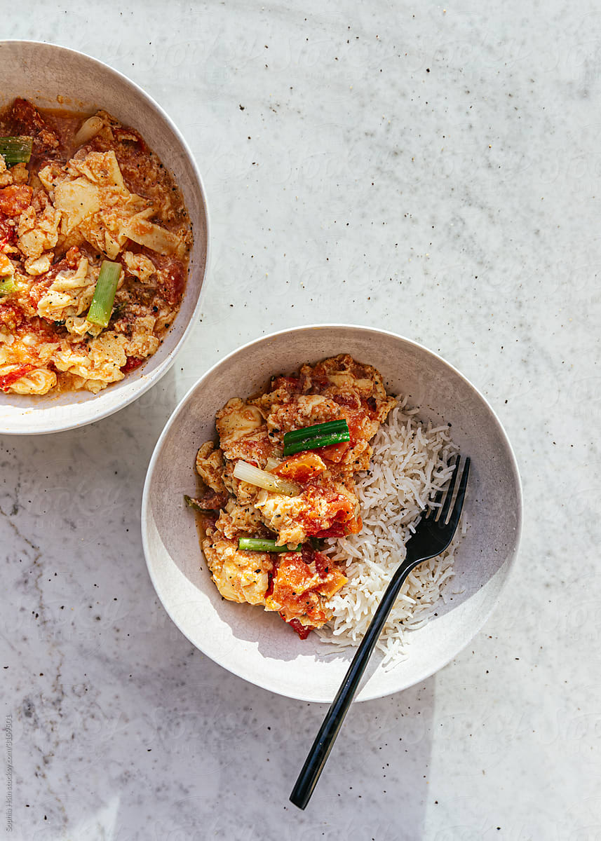 Chinese tomato egg stir fry with rice