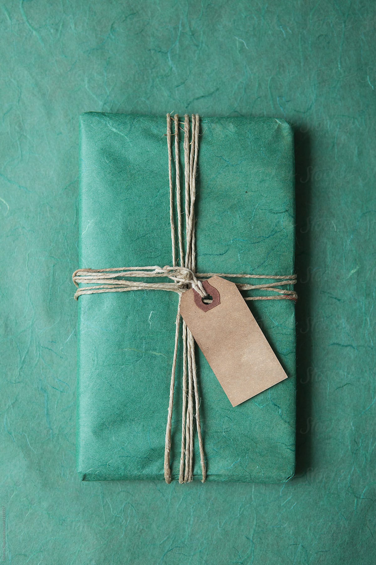 Christmas present tied with twine