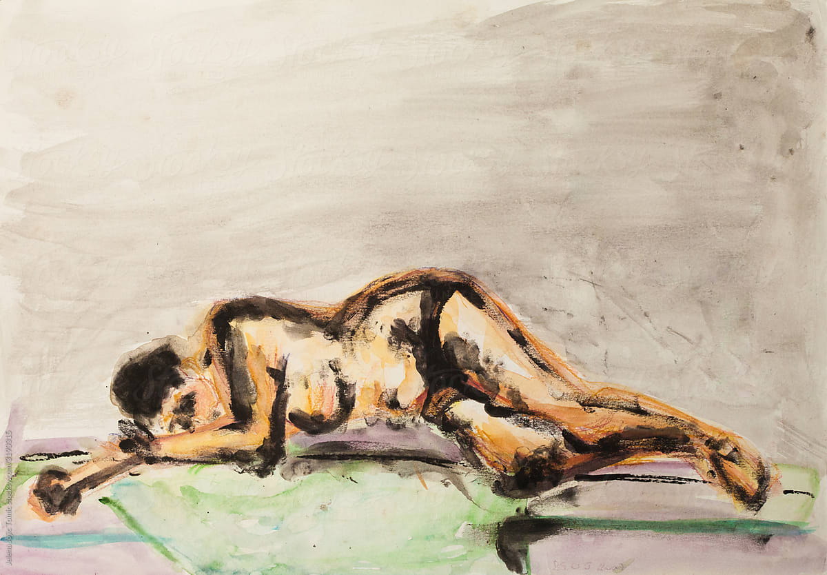 Artwork Of A Woman Sleeping On The Beach by Stocksy Contributor