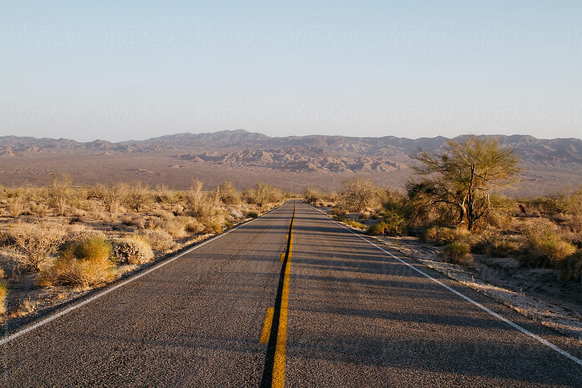 Center Of Road Through Desert By Stocksy Contributor Jesse Morrow