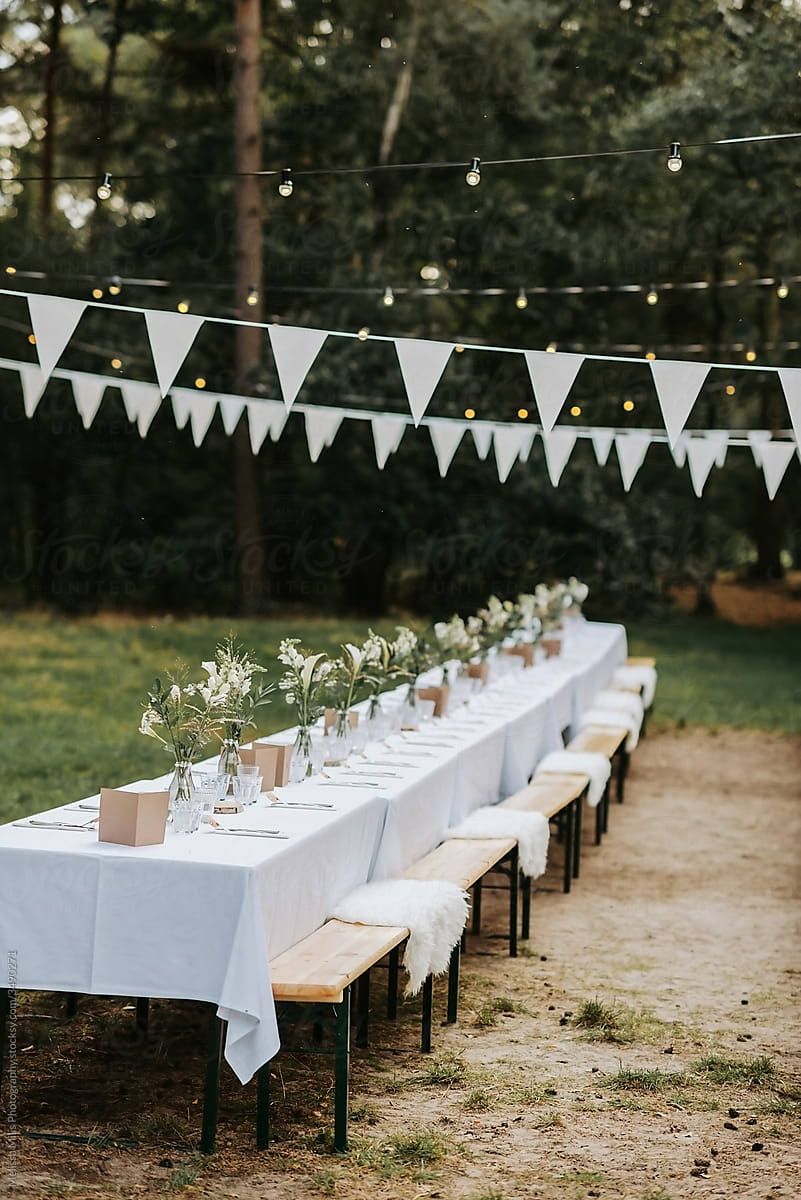 A long table for a wedding dinner