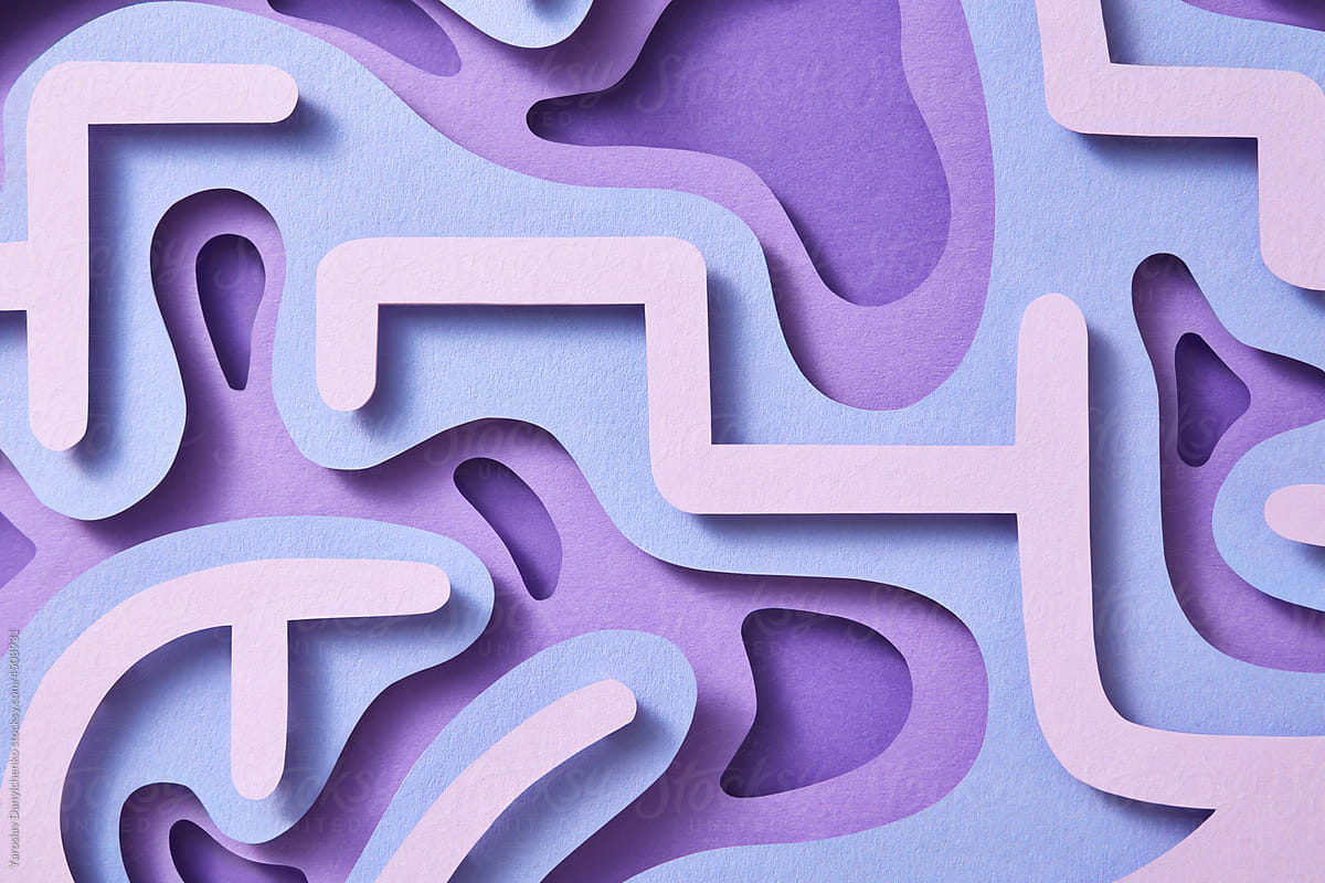 Purple and pink paper cut brain pattern.