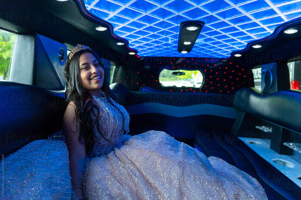 Portrait Of A 15th Birthday Party In A Limousine.