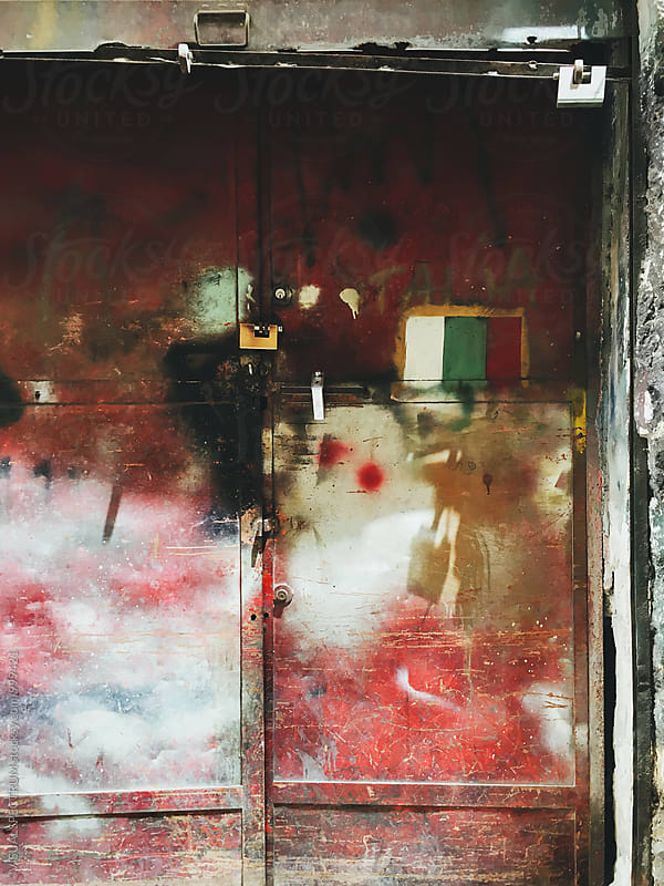 Italian Flag Painted on Red Metallic Door