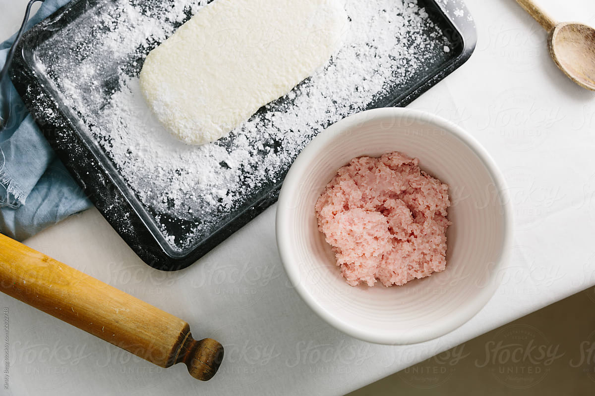 Pink Coconut Ice mixture in bowl ready to layer