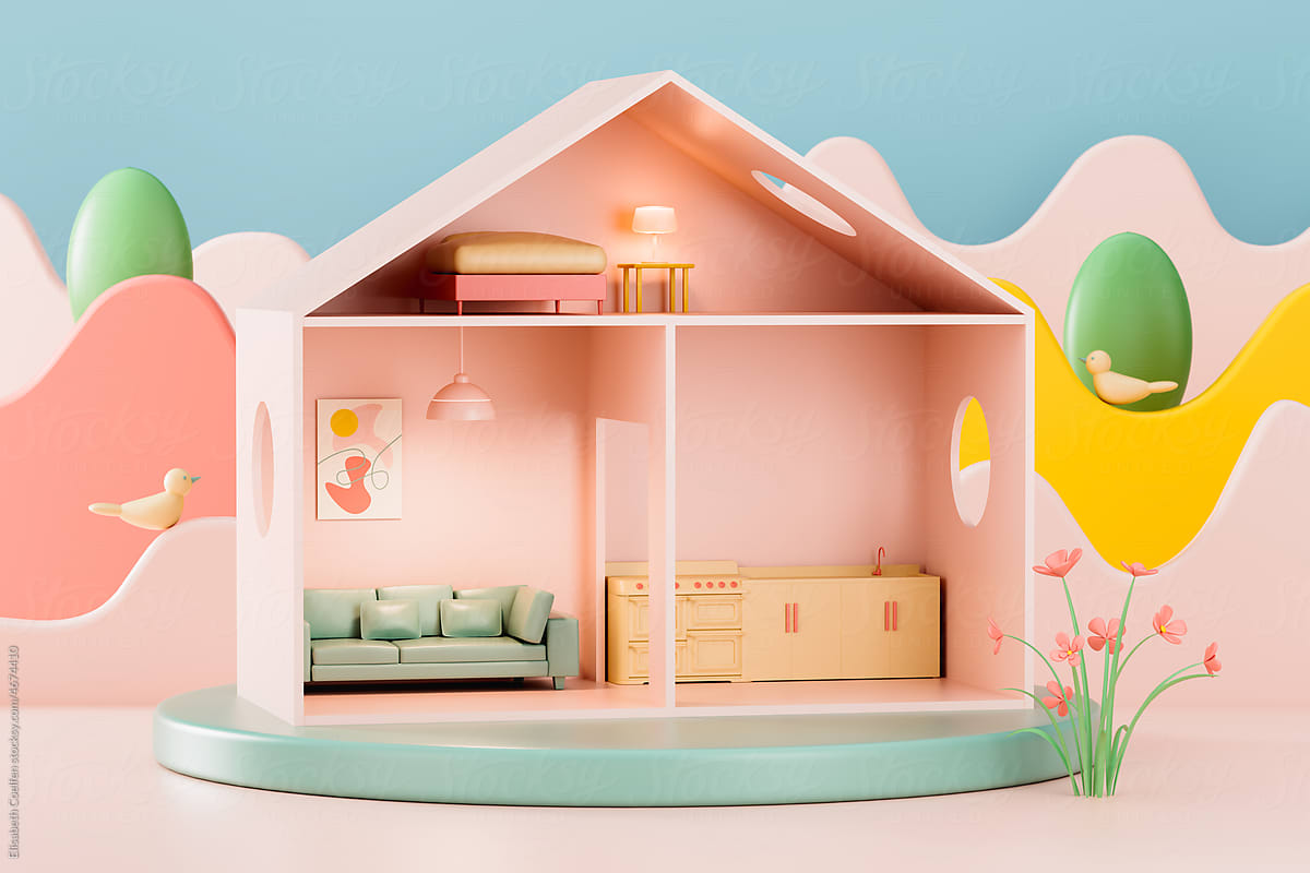 Cute pastel colored stylized house