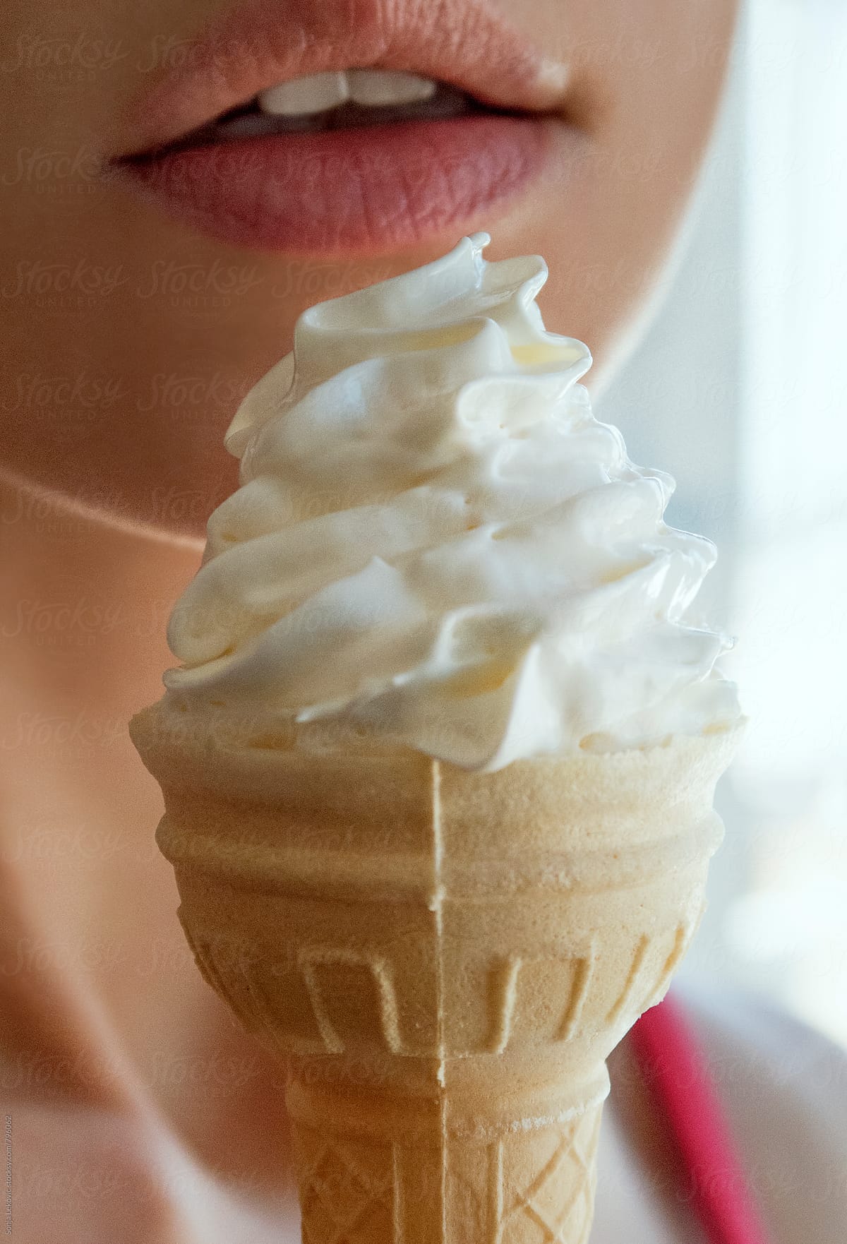 ice cream cone and lips closeup