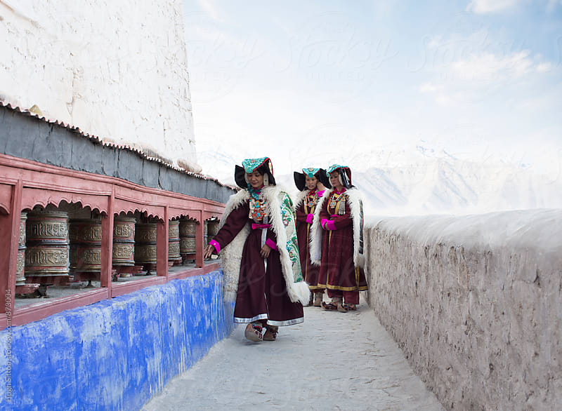 Women in traditional costume, Ladakh. India