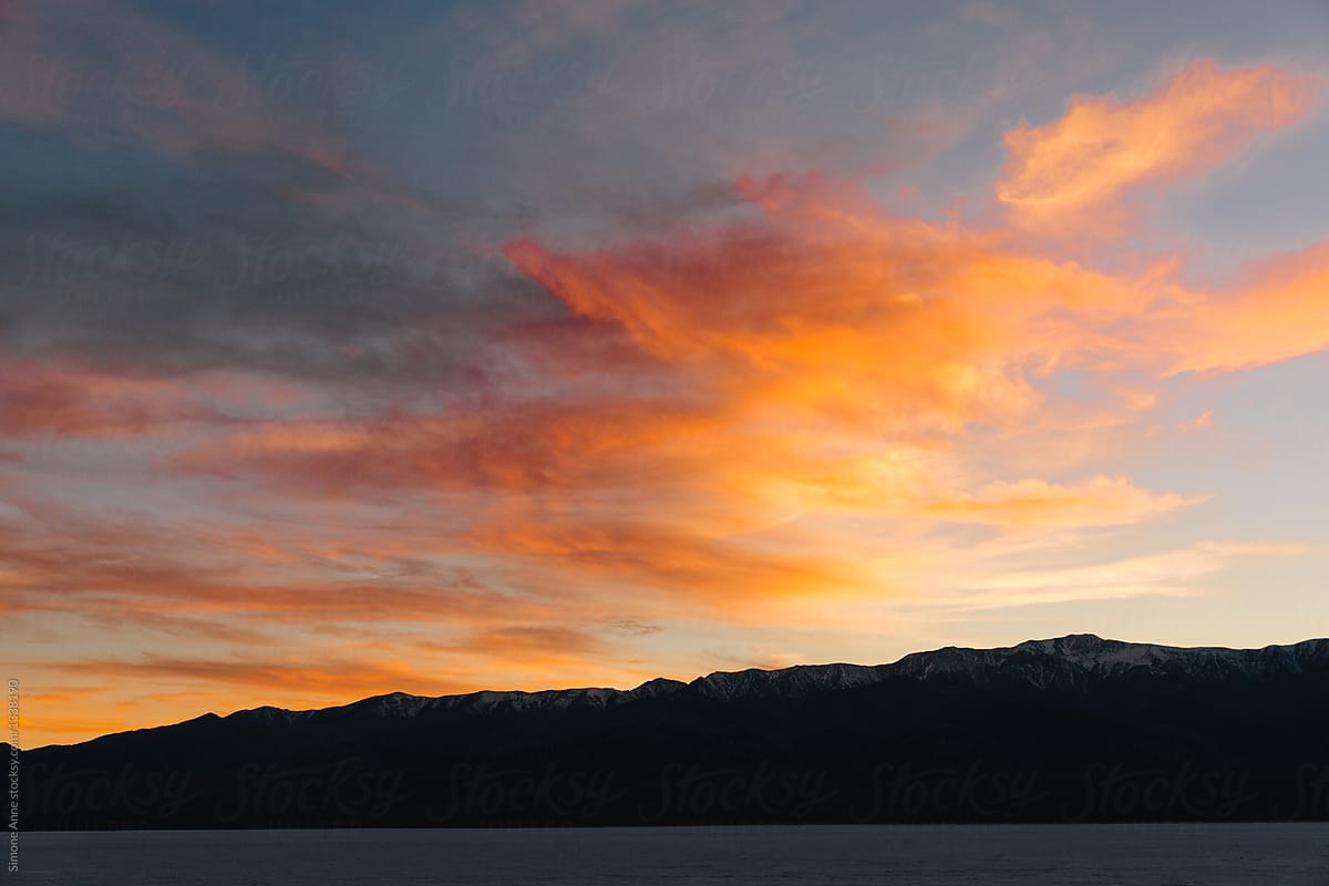 Sunset in the salt flats at Badwater in Death Valley, California