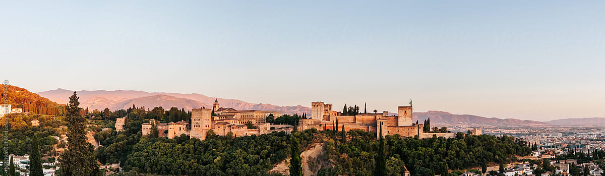Panoramic view of Alhambra at sunset