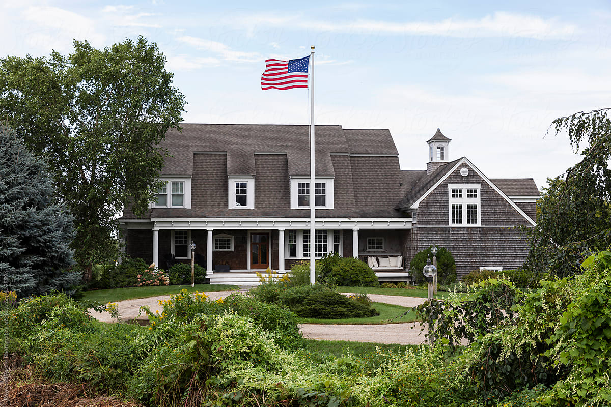 Luxury Single Family Home with American Flag
