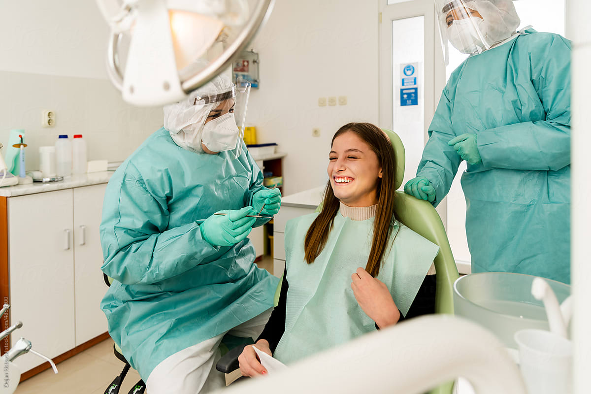 Patient smiling on a dental examination