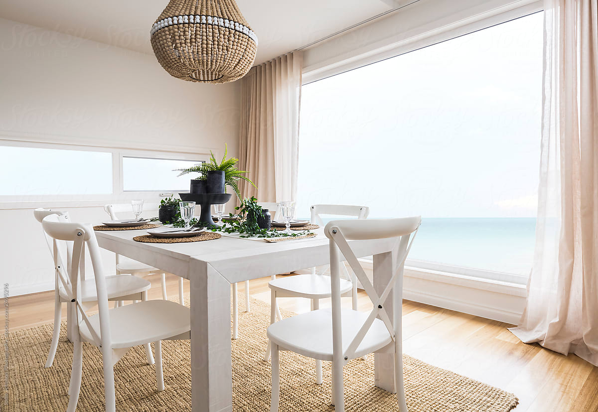 Hamptons style dining room with a view