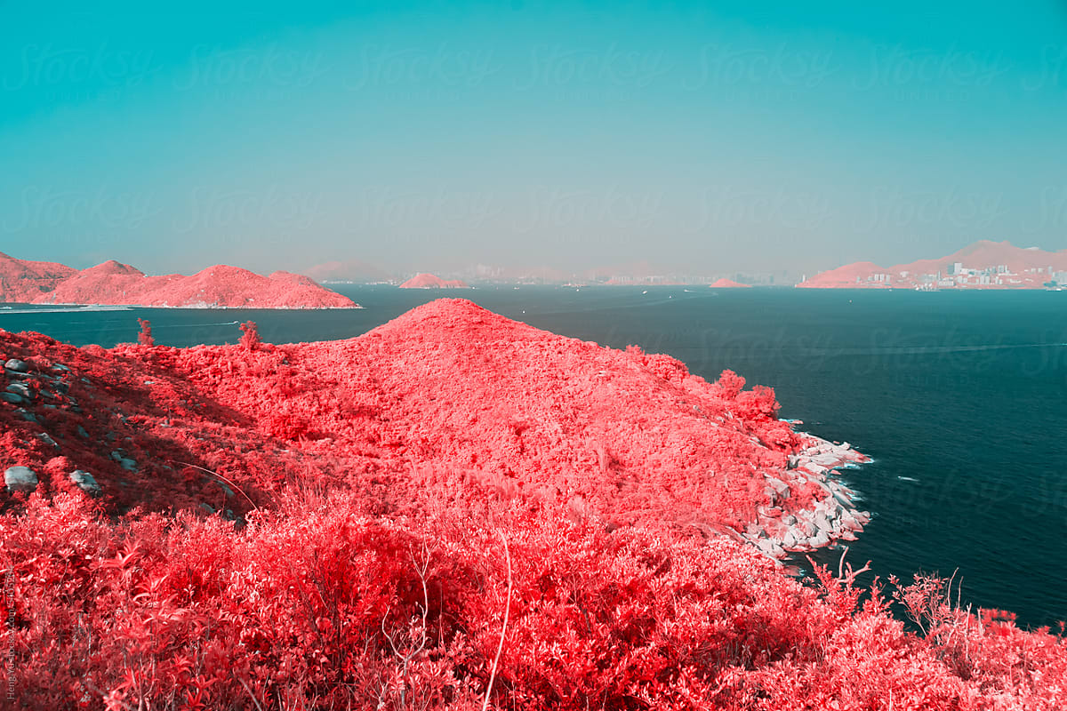 Infrared photography of sea and island