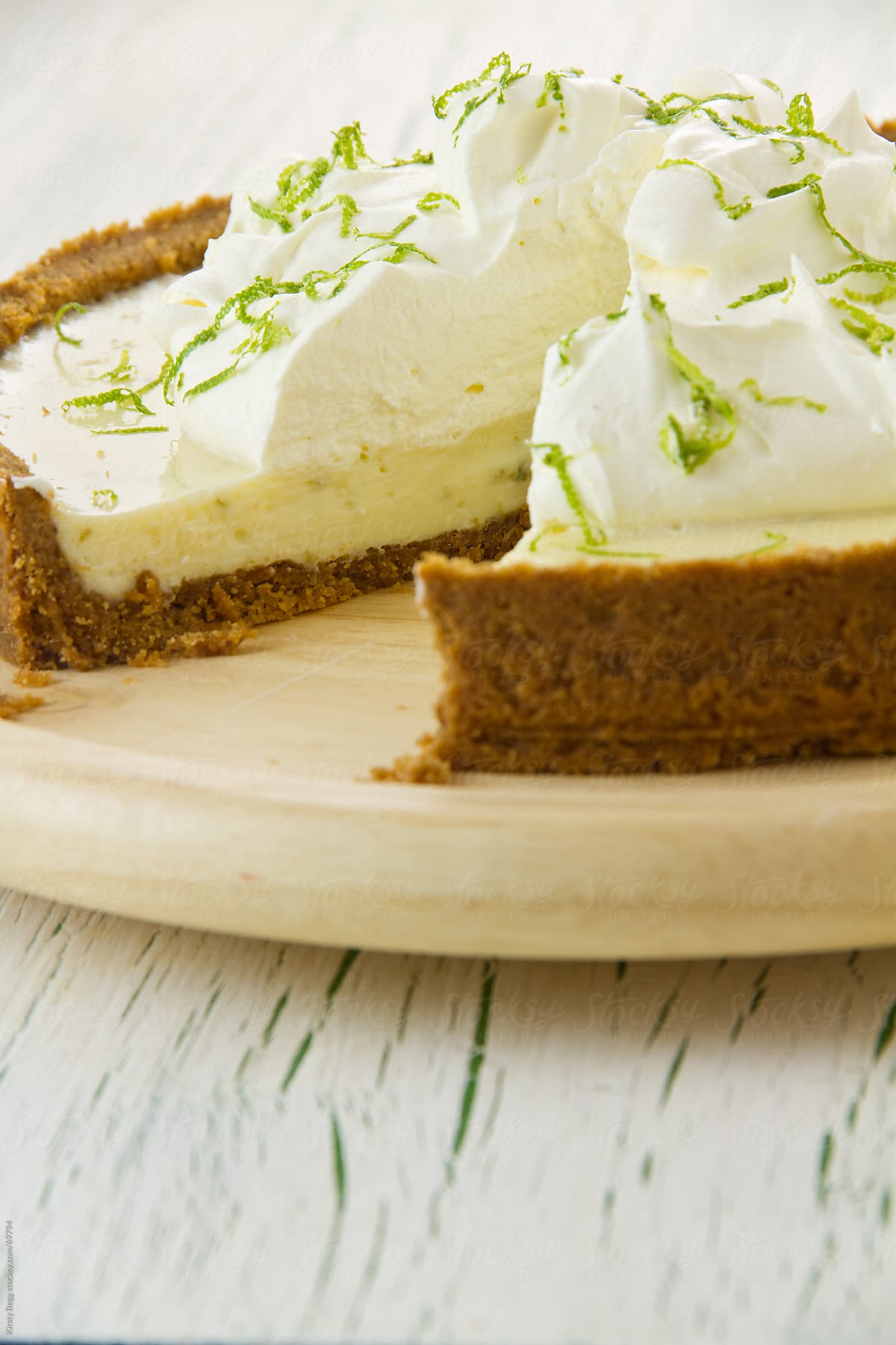 Key Lime Pie with cream, cross section
