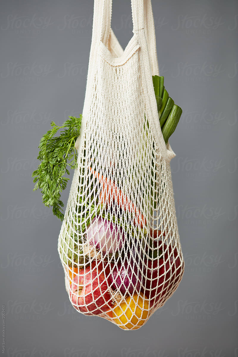 Collection of vegetables in biodegradable bag.