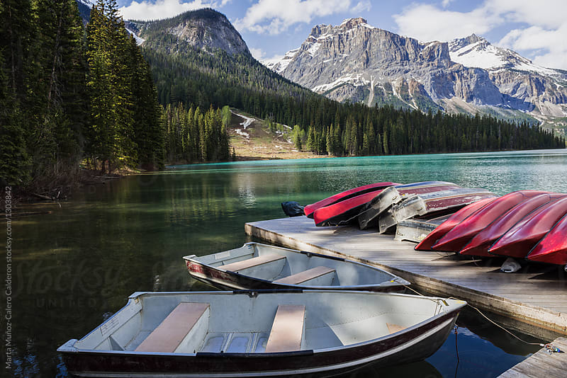 Canoes on a pier in a canadaian lake