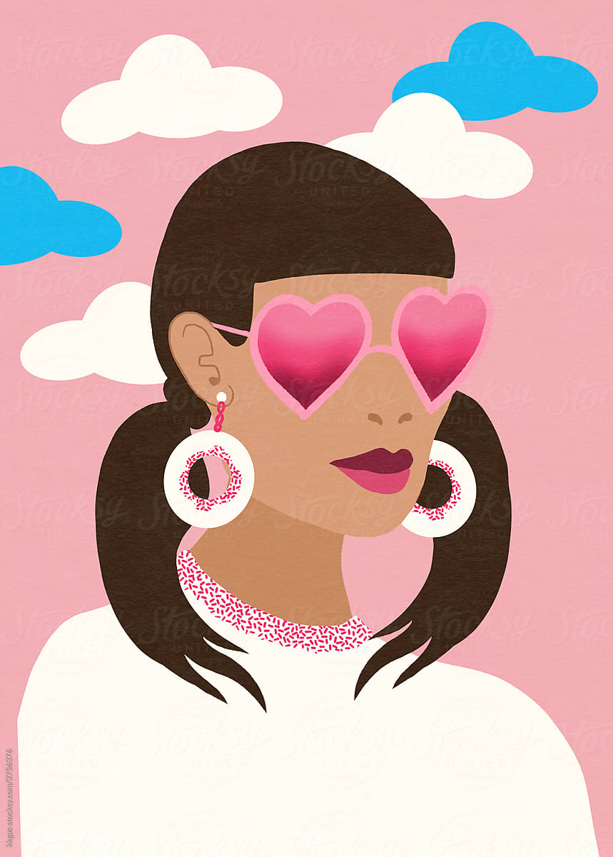 Woman with heart sunglasses illustration