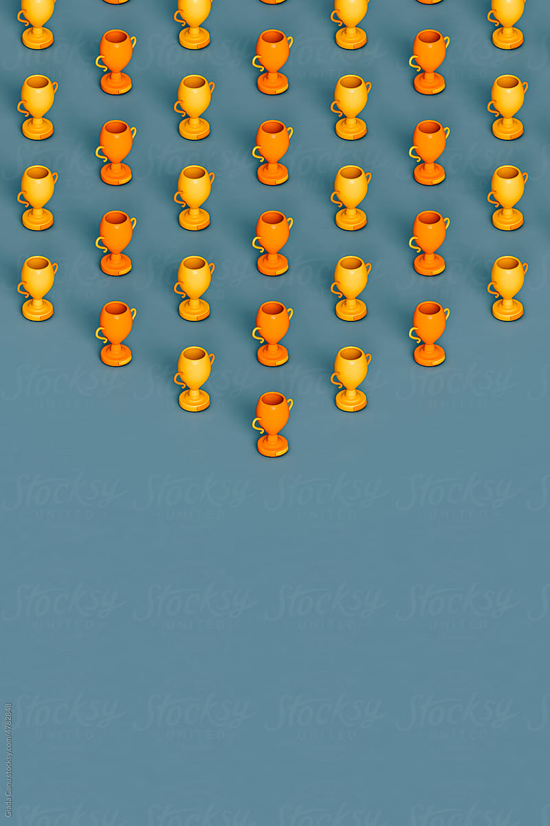 isometric view of many golden trophies