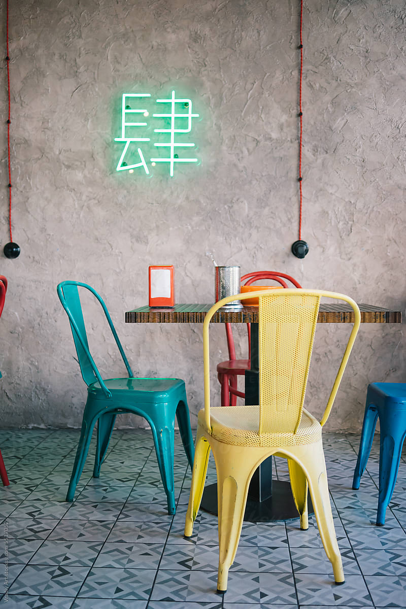 Bright chairs in an Asian restaurant