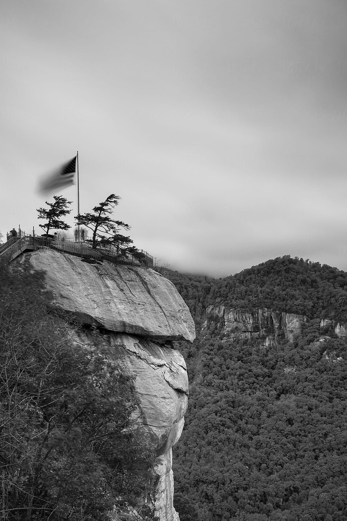 American Flag on top of Chimney Rock