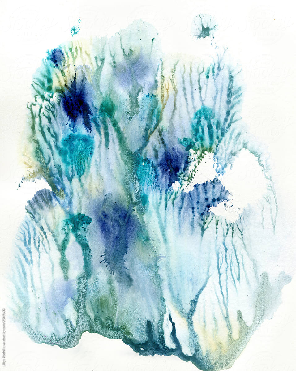 Abstract watercolor drawing in blue and green shades