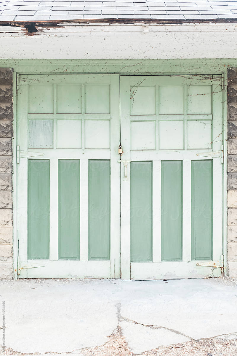 Old green painted garage door.