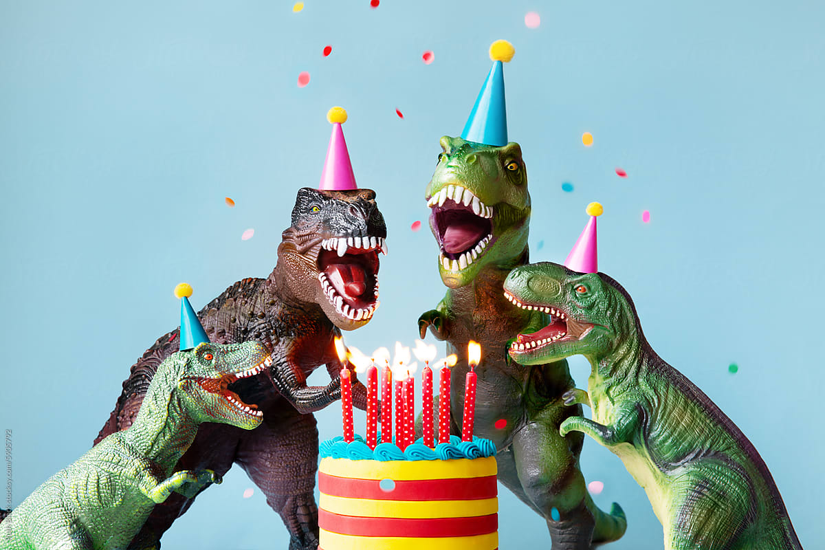 Dinosaur friends celebrating at a birthday party