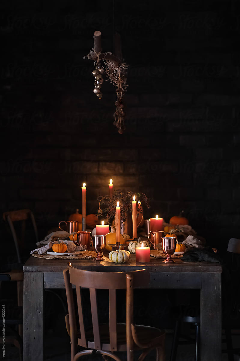 Thanksgiving holiday festive table setting decoration