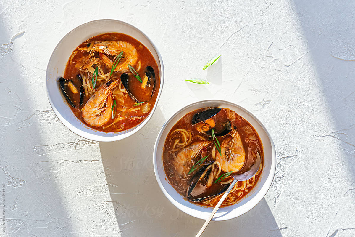 Korean spicy seafood noodle soup